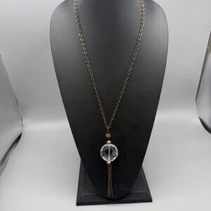 Premier Designs 28 Gold-Tone Necklace With Clear Crystal Pendant & Tassel